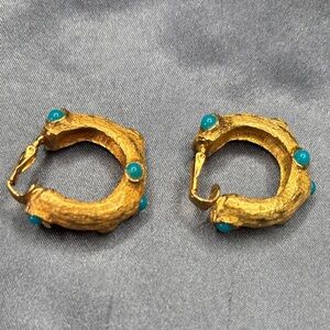 Gold Hoop Earrings with Turquoise Accents